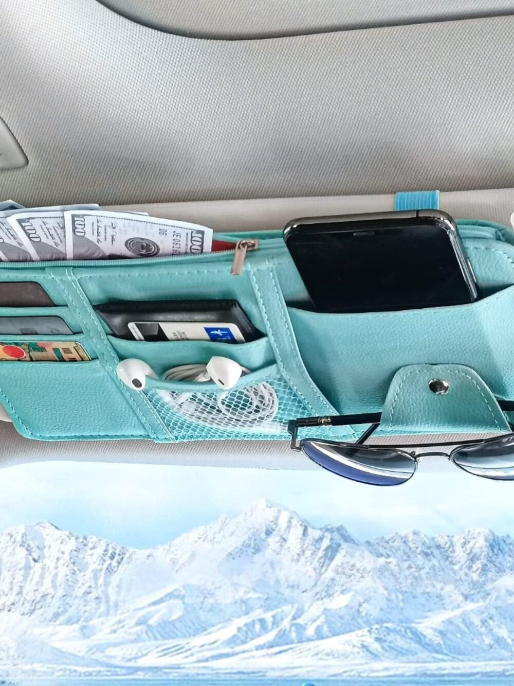 Blue Car Sun Visor Organizer, Auto Car Sun Visor Gift Card Holder Storage Organi